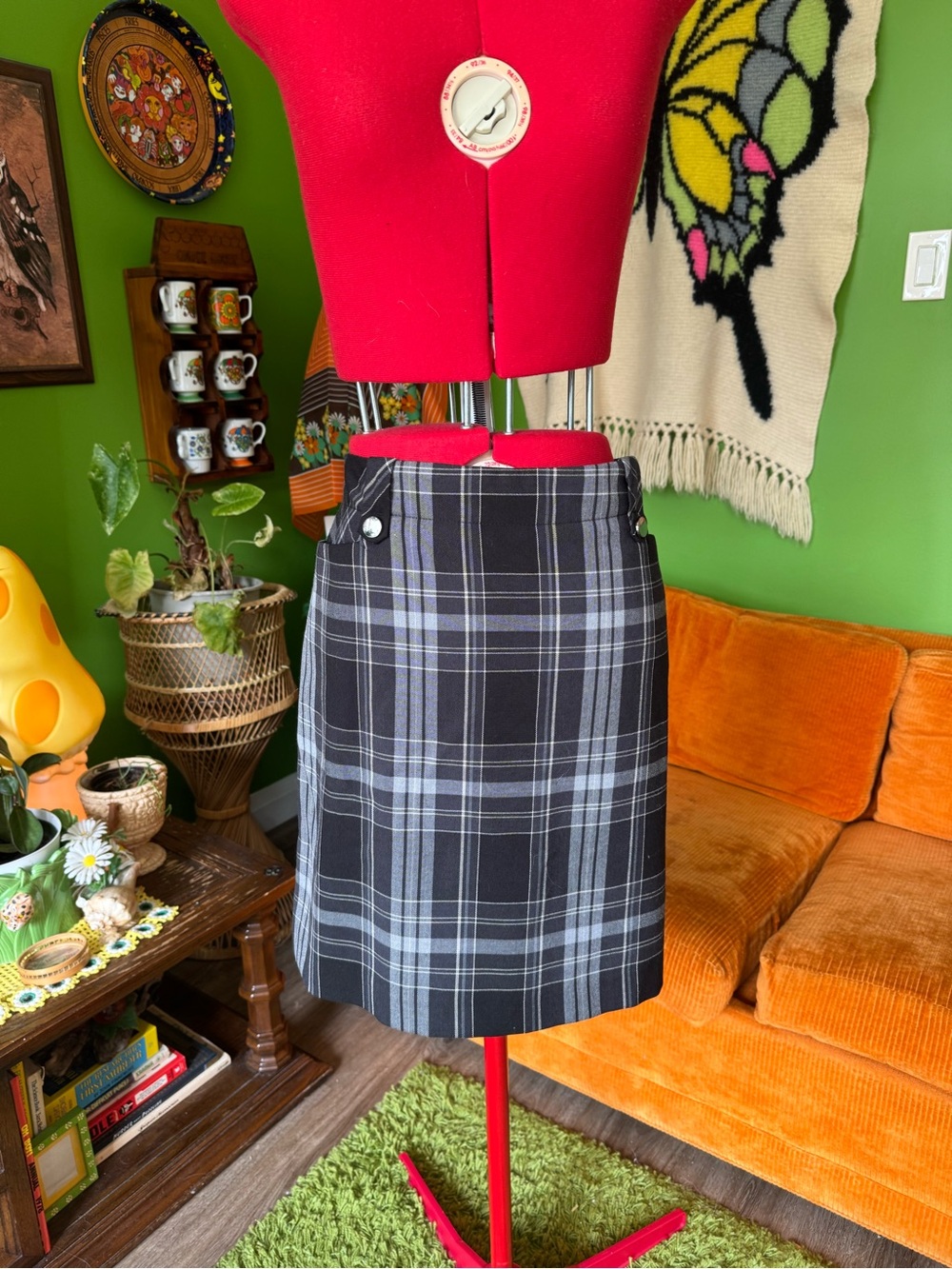 Jacob Black and Gray Plaid Mini Skirt